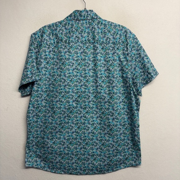 Apt 9 Floral Short Sleeve Button Down Shirt L Blue Green Collared - Picture 2 of 7